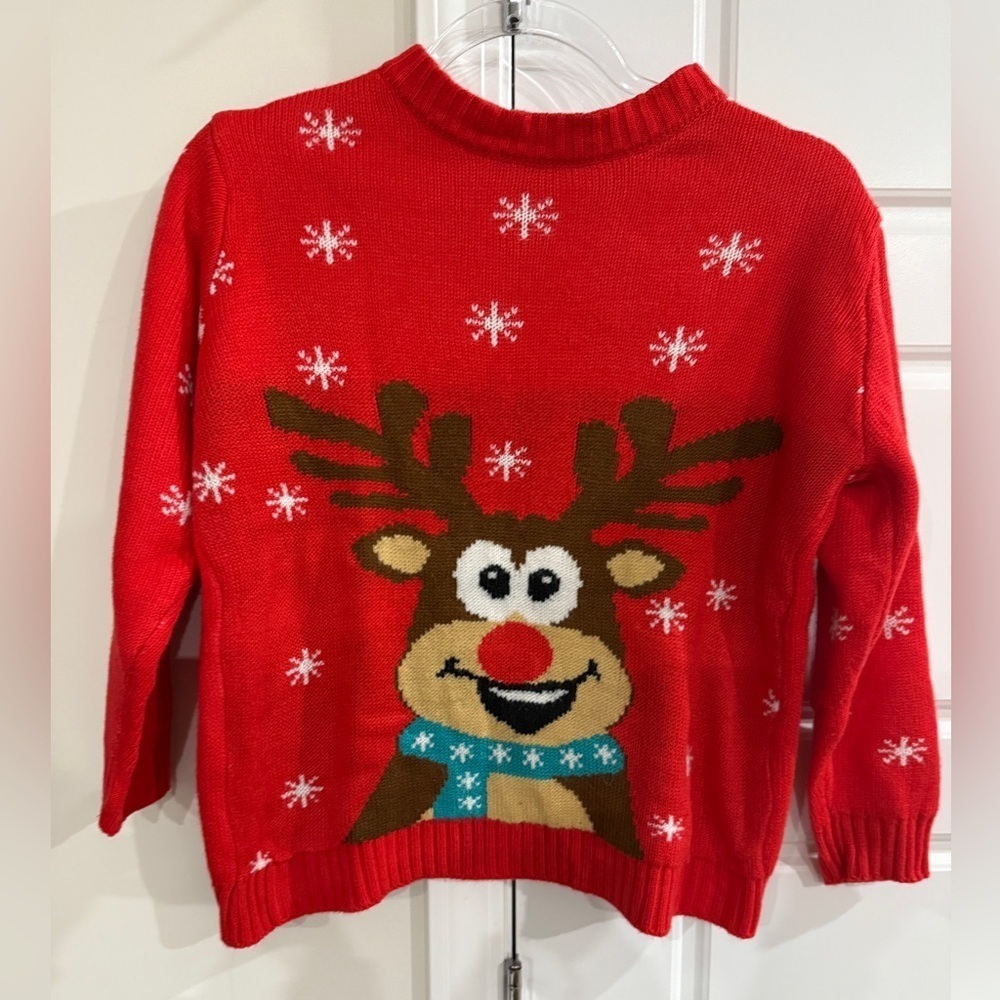 Kids Unisex Red Reindeer Christmas Sweater 🦌❄️